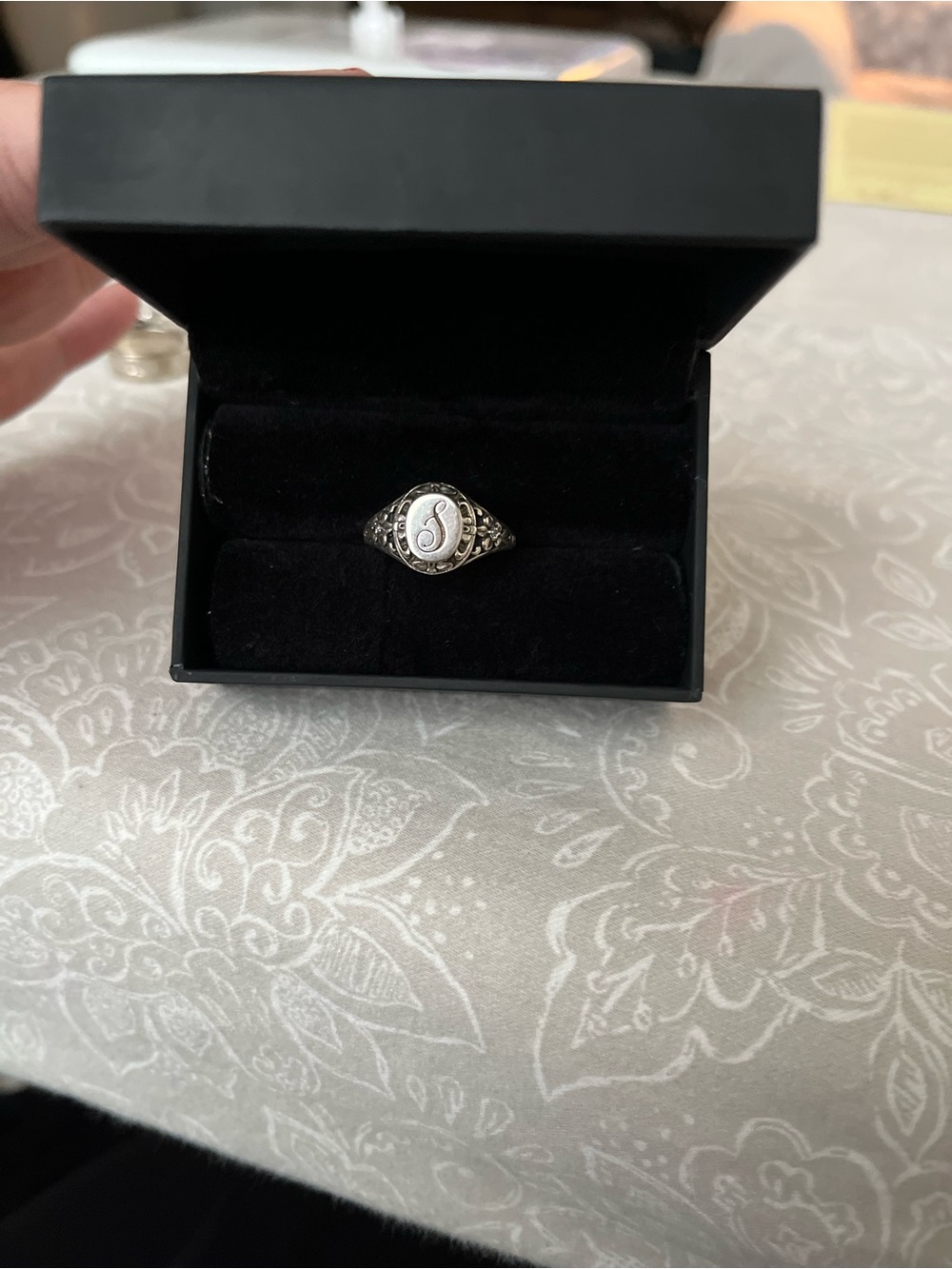 DARK GARDEN Sterling Silver Initial Signet Ring S REGALROSE - Picture 2 of 3